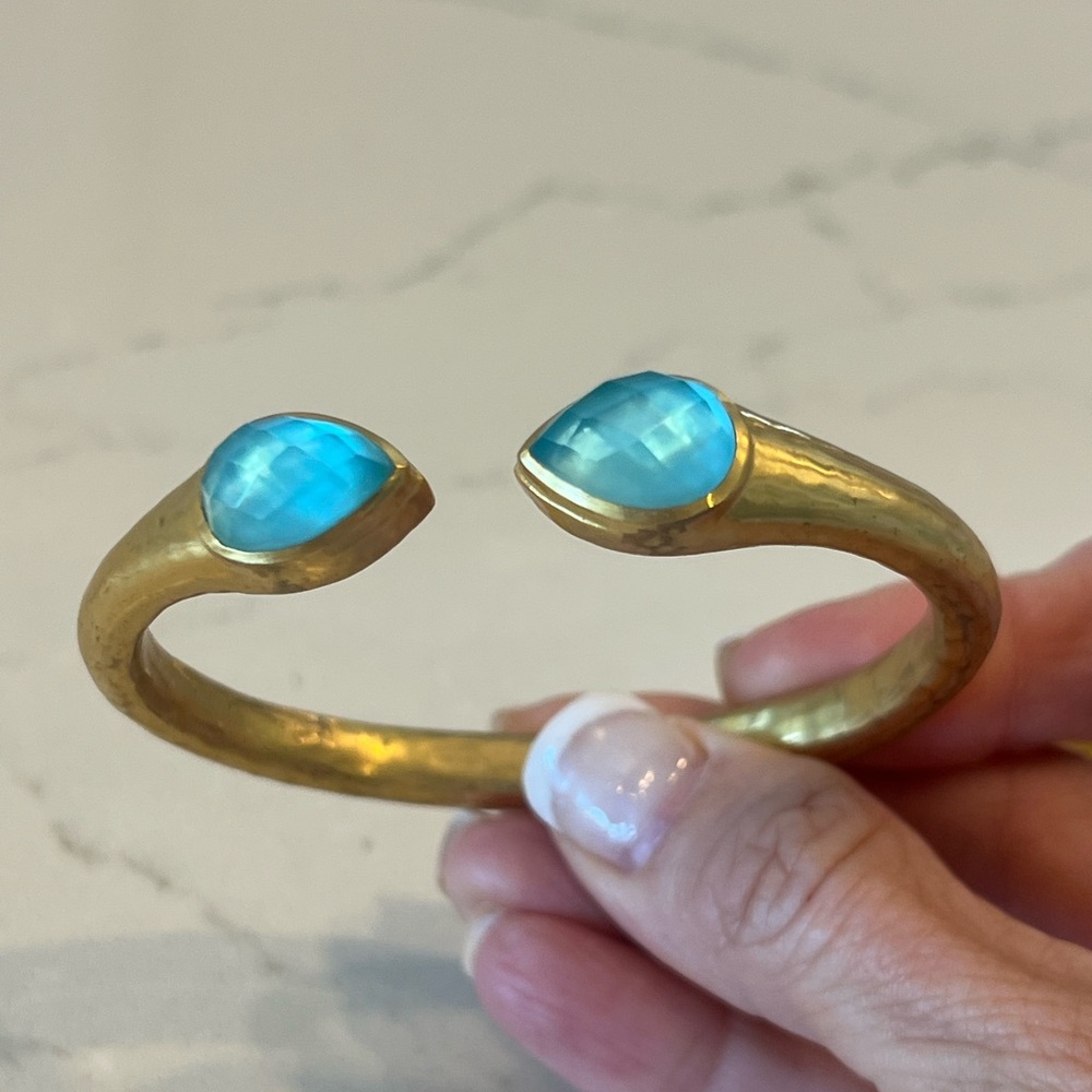 Julie Vos Gold Cuff with Blue Teardrop Accents